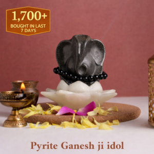 Money selenite flower with Lord Ganesha Pyrite Idol with black obsidian