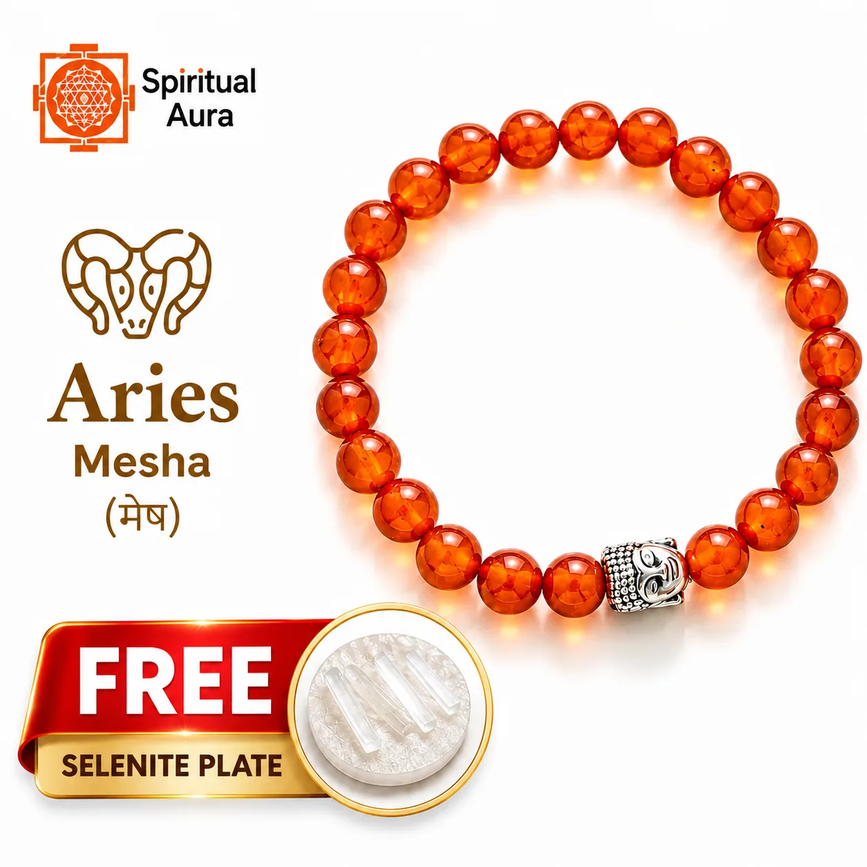 Aries (Mesh Rashi) Bracelet - Carnelian Beads with Charm