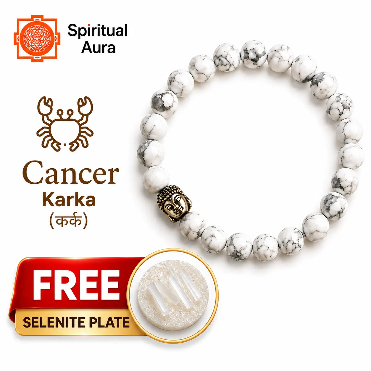 Cancer (Karka Rashi)Howlite Bracelet with Charm
