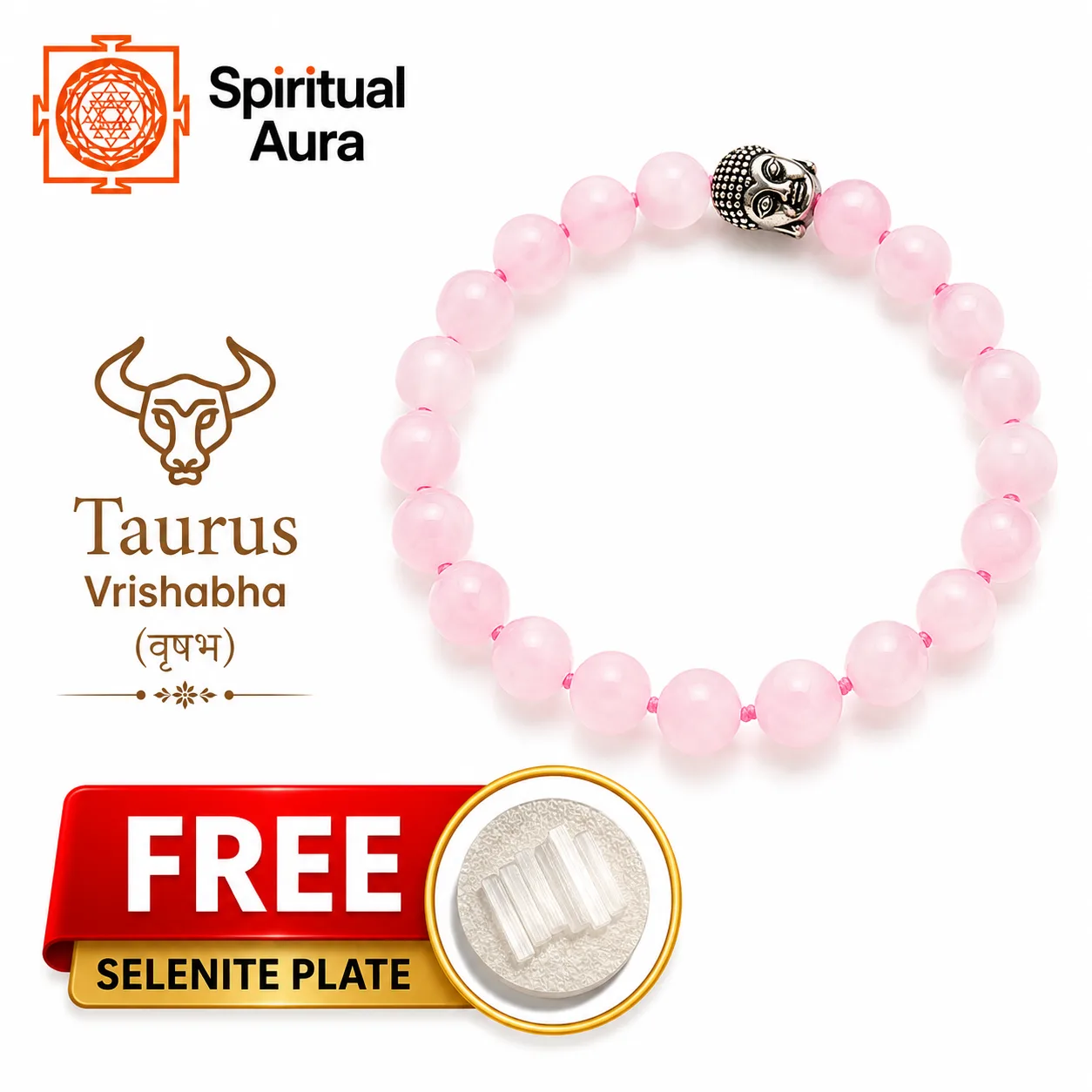 Taurus Rose Quartz Bracelet with Charm