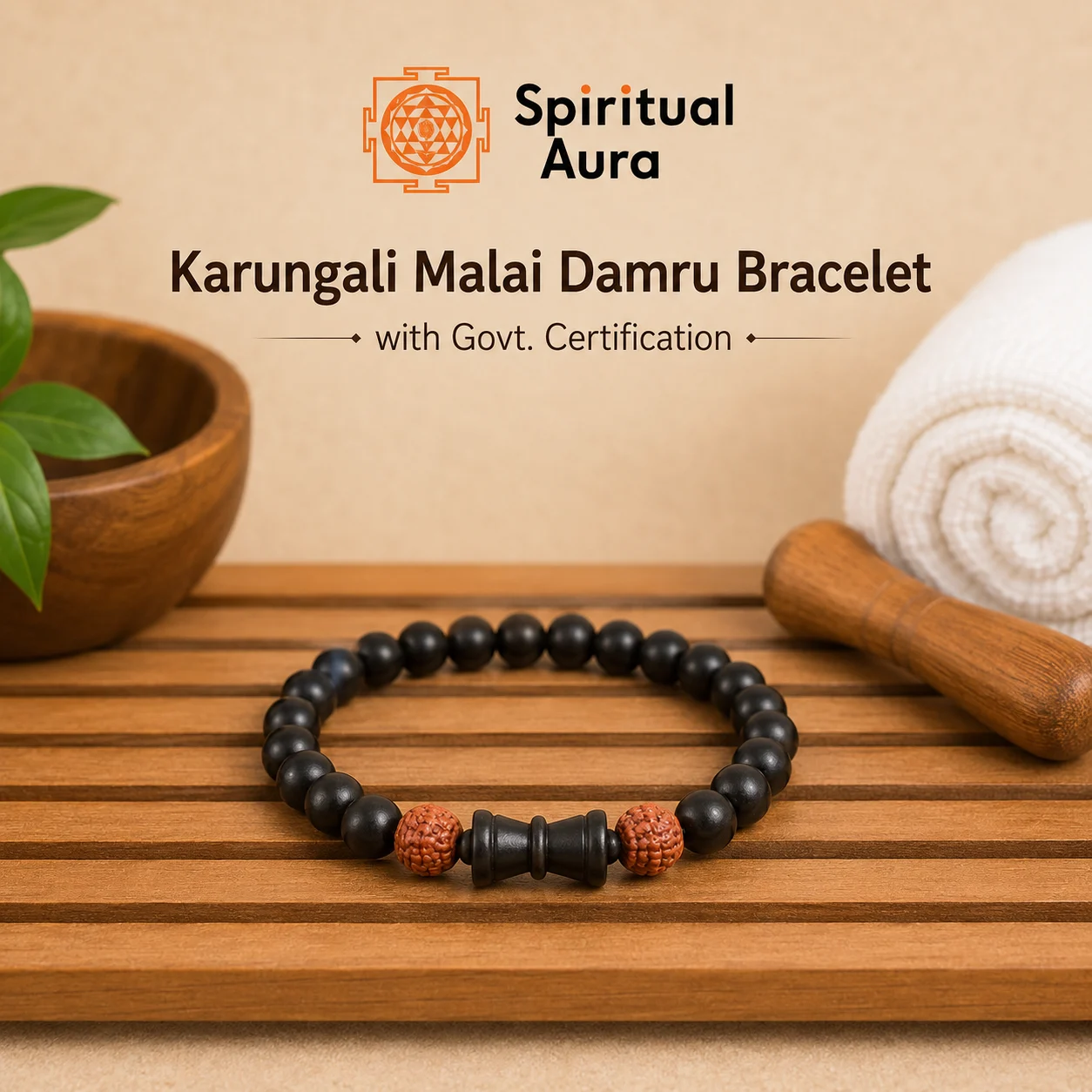 Karungali Rudraksha Damru Bracelet | Govt. Certification