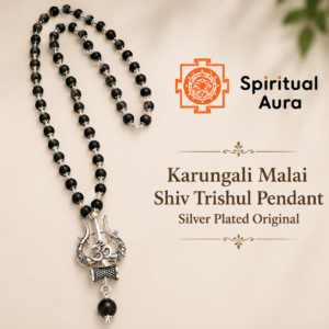 Original Karungali Malai with Om Shiv Trishul Silver-Plated Pendant